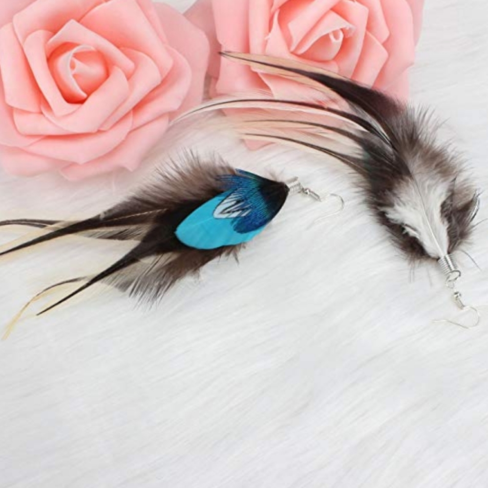 Natural Peacock Feather Dangle Earrings - Picture 2 of 2